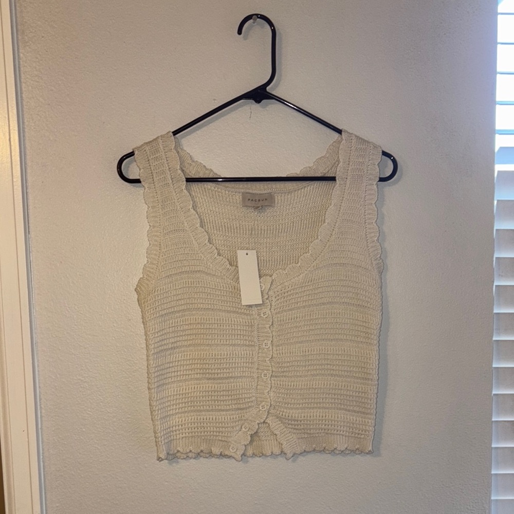 PacSun Cream Knit Button-Up Tank Top